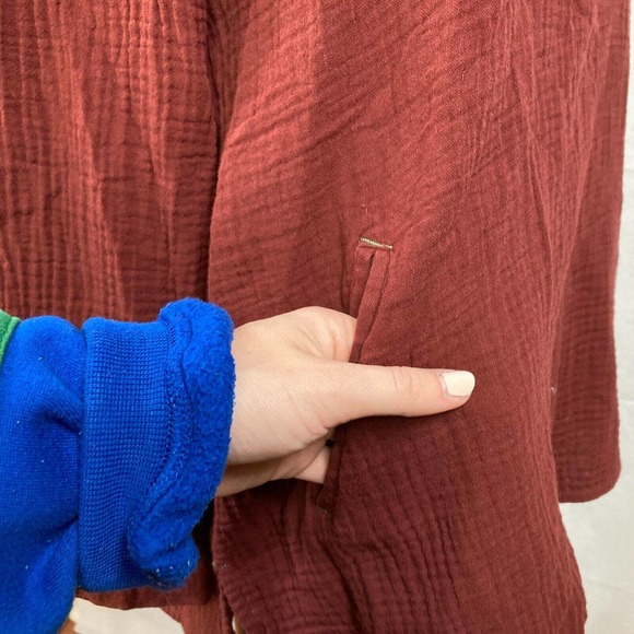 Lixhigi Shirt Womens Sz S M Maroon Brown Cotton Long Sleeve Collared Top - Picture 5 of 9